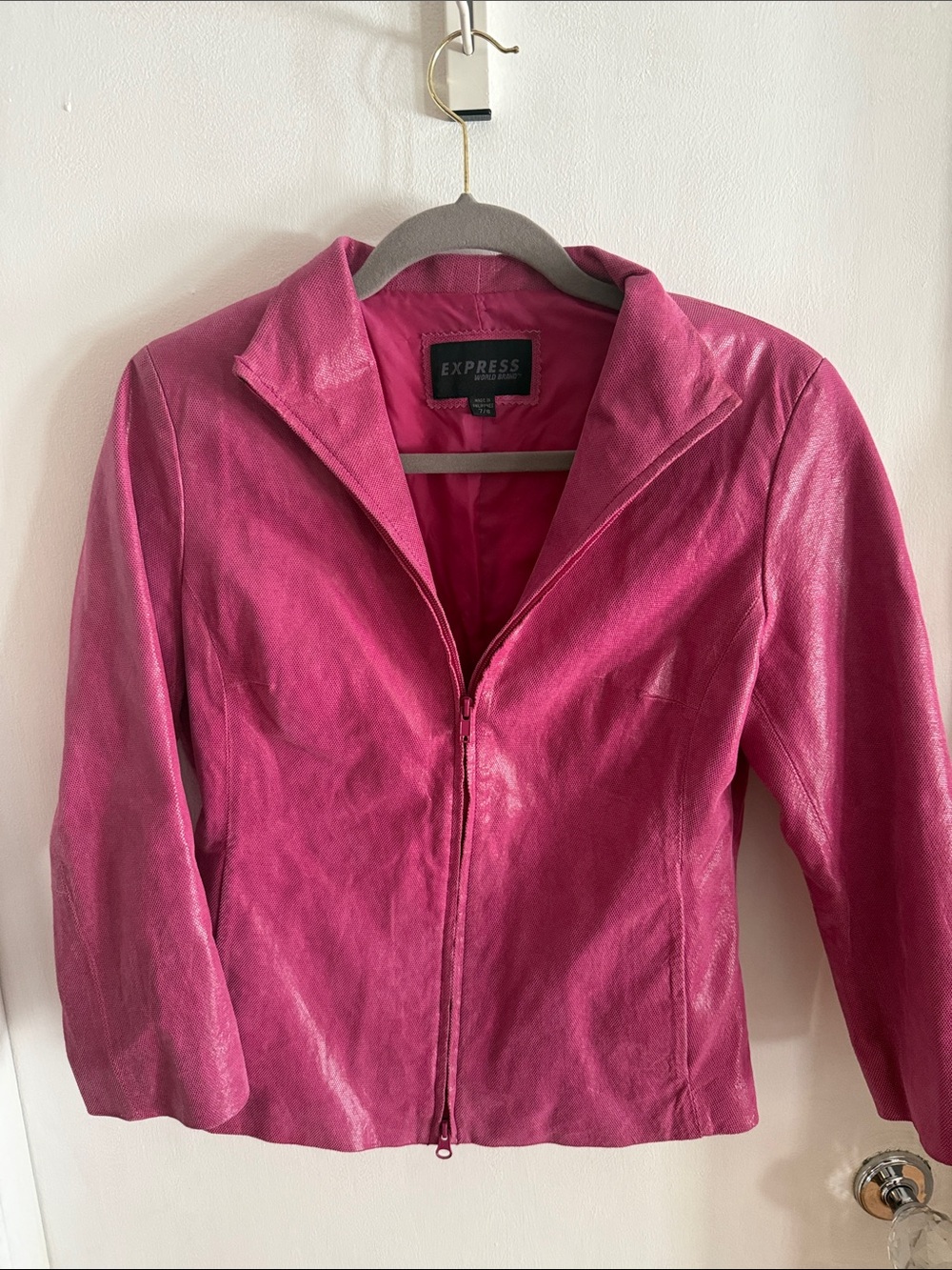 Vintage Express Women's Bright Pink Leather Zip-Front Jacket